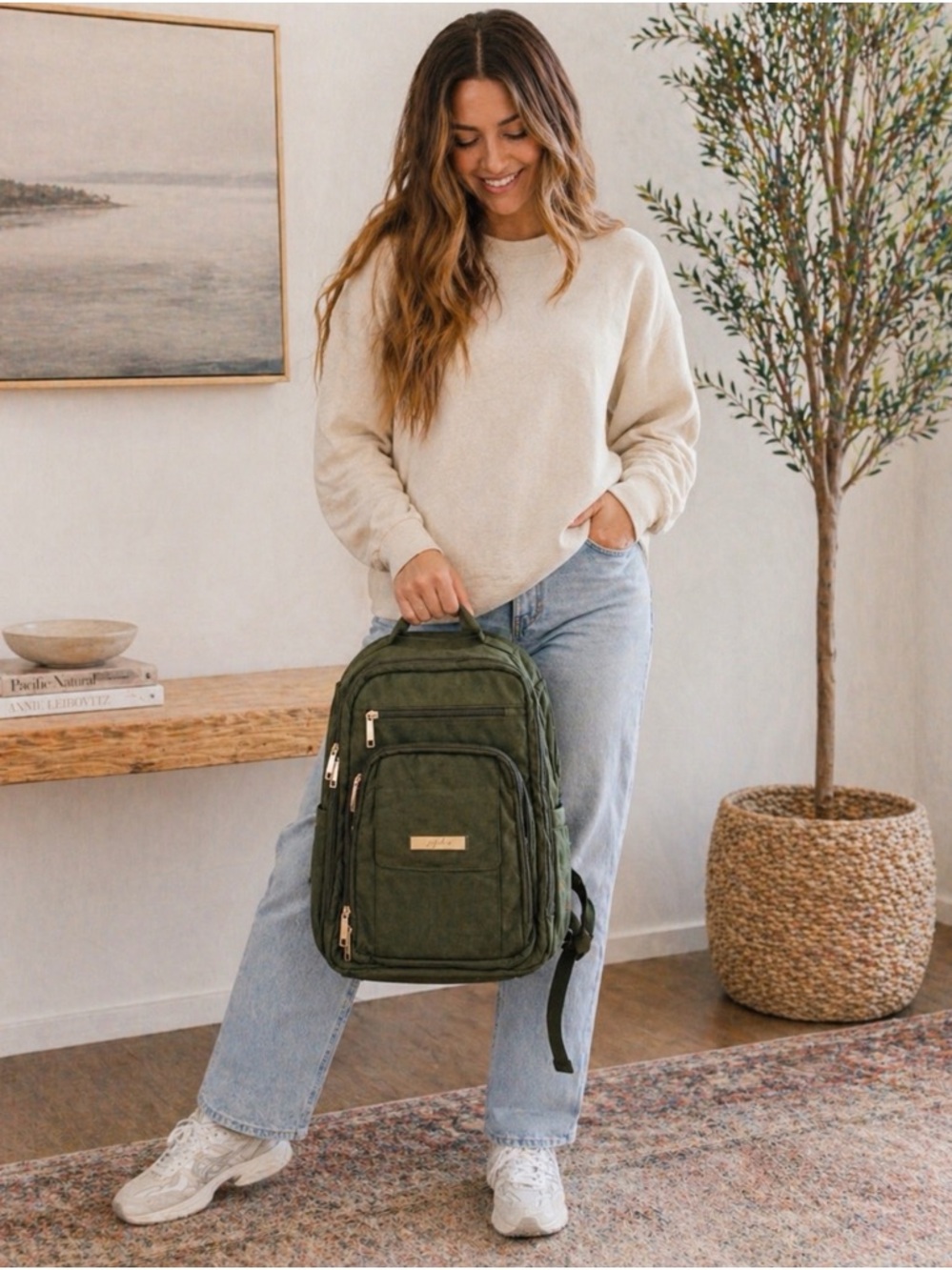 Jujube Olive Green Structured Backpack
